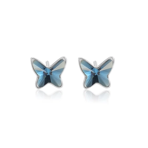Exquisite butterfly crystal stud earrings with deep blue gemstones in S925 silver finish