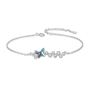Bracelet en argent sterling S925 avec cristal papillon bleu et zircons étincelants