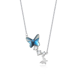 Parure papillon en argent sterling avec pendentif dégradé bleu et cristaux étincelants