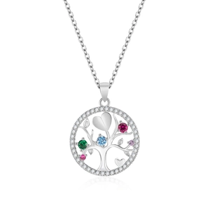 S925 sterling silver Tree of Life necklace with colorful gemstones and zirconia inlay