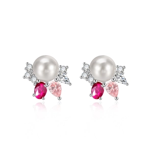 Boucles d'oreilles en argent 925 avec perle d'eau douce et zircons multicolores