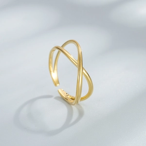 Minimalist double layer crossover S925 sterling silver open ring with gold plated finish