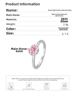 Detailed spec sheet for S925 silver flower ring featuring 6mm pink zircon center stone