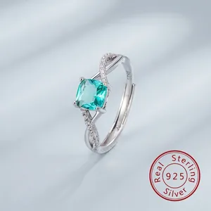 Anello in Argento Sterling 925 con Zirconia per Donna Taglio Quadrato Anello Aperto Regolabile Fascia Intrecciata Gioielli