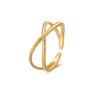 S925 sterling silver double cross minimalist open ring in 18K gold plated finish