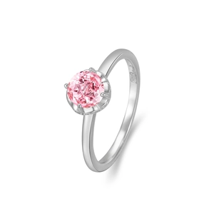 925 sterling silver ring with a sparkling pink round-cut diamond in a prong setting