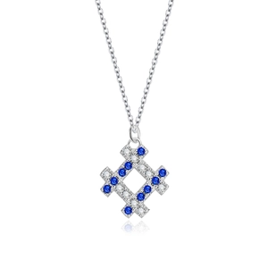 S925 sterling silver necklace with blue sapphire and white zircon geometric star pendant