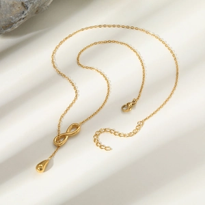 Minimalist Stainless Steel Infinity Teardrop Y-Shaped Pendant Necklace For Women Adjustable Gold Plated Fashion Jewelry
