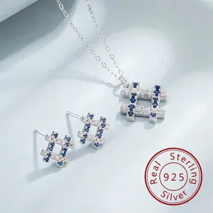 Luxury 925 Sterling Silver Lattice Jewelry Set Zirconia Inlaid Necklace Earrings Elegant Party Accessories For Women