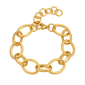 18K gold plated stainless steel interlocking oval link chain bracelet for women