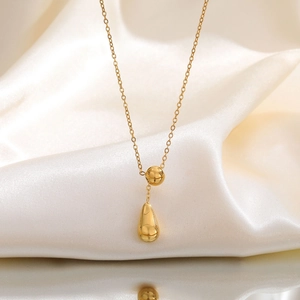 Edelstahl Y-Form Wassertropfen Anhänger Halskette Für Damen 18K Vergoldet Verstellbare Slider Perle Kette Modeschmuck