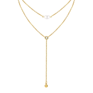 Double-layer 18K gold-plated Y-shaped necklace with baroque pearl and zircon accents