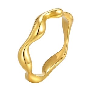 Polished golden irregular geometric ring with wave liquid metal design for women