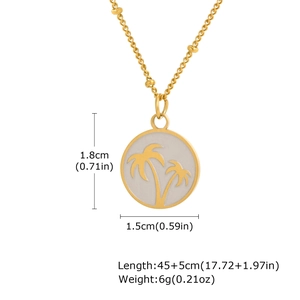Détail du pendentif palmier tropical 1,8x1,5cm avec chaîne dorée réglable et mesures