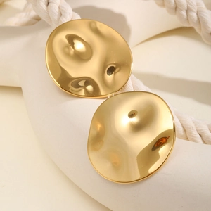 Stainless Steel Irregular Round Stud Earrings For Women Exaggerated Hammered Texture Gold Plated Fashion Minimalist Jewelry Earring