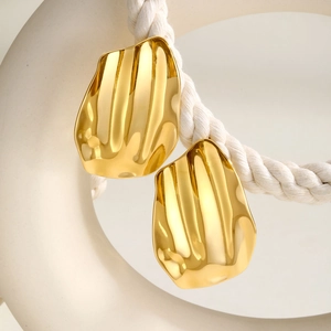 Chic 18K gold plated stainless steel irregular wave earrings with a polished finish