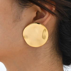 Exaggerated large golden hammered irregular round stainless steel earrings for women