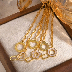 Gold Plated Stainless Steel Paperclip Chain Bracelet For Women Elegant OT Clasp Heart Flower Shell Rhinestone Pendant Bracelet Jewelry
