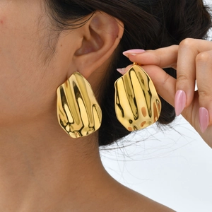 Stainless Steel Irregular Wavy Stud Earrings For Women Gold Plated Large Abstract Geometric Earrings Fashion Jewelry Gift