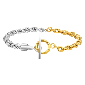 Zweifarbiges Edelstahl-Gliederkettenarmband mit Seilkette und Knebelverschluss für Damen