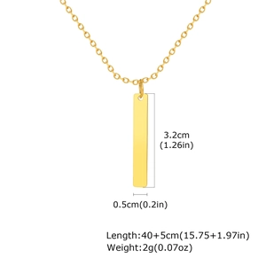 Detailed size chart for the vertical gold bar pendant necklace with chain measurements