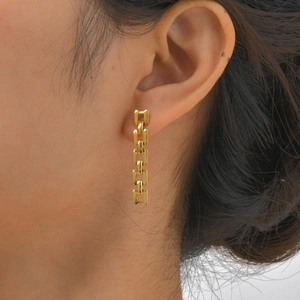 Elegant gold plated stainless steel watch link drop earrings for women fashion jewelry