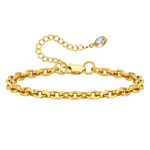 Minimalistisches goldenes Edelstahlarmband mit rundem Zirkonia Anhänger und Karabinerverschluss