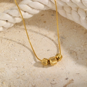 Minimalist Stainless Steel Snake Chain Necklace Gold Plated Three Spiral Beads Pendant Necklace For Women Fashion Jewelry