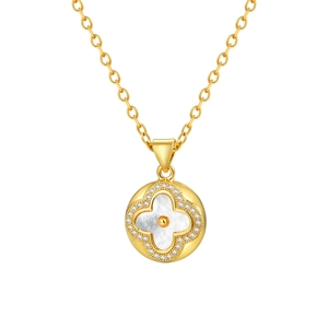 Collier doré avec pendentif trèfle en nacre blanche et détails de zircon brillant