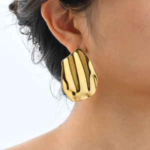 Minimalist irregular 18K gold stainless steel earrings with wavy mirror finish texture