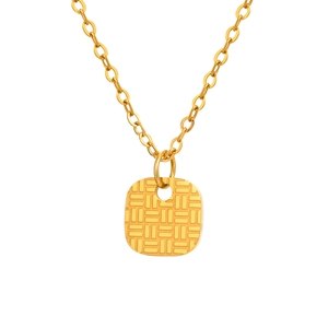 18K gold plated geometric square pendant necklace with woven pattern on O-chain