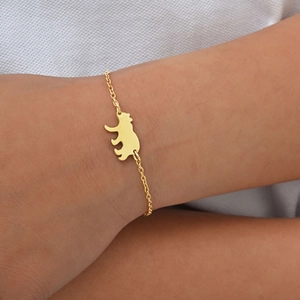 Bracelet Pendentif Ours Mignon Minimaliste en Acier Inoxydable Plaque Or Chaîne Fine Réglable Bijoux pour Femmes Enfants
