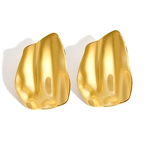 Elegant 18K gold-plated irregular geometric earrings with a molten lava texture finish