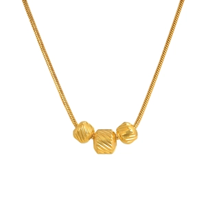 Elegant gold snake chain necklace for women featuring three textured geometric beads