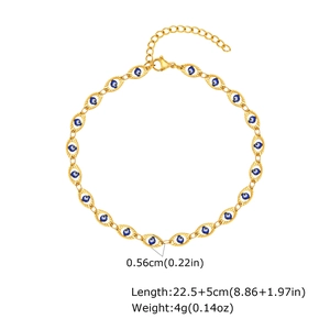 Close-up of 18K gold plated evil eye anklet showing lobster clasp and extender chain