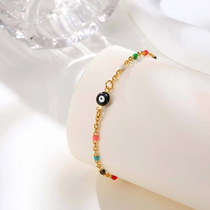 Chevillère en acier doré avec perles colorées et pendentif œil pour style d'été