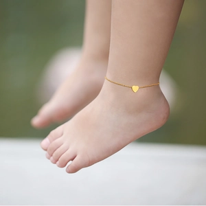 Minimalist Stainless Steel Heart Anklet For Kids Gold Plated Heart Charm Adjustable Extension Chain Fashion Jewelry Gift