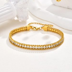 Bracelet de cheville en acier inoxydable plaqué or 18K avec zircons blancs pour femme