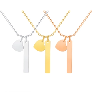 Three-piece stainless steel vertical bar and heart pendant necklaces in silver gold rose gold