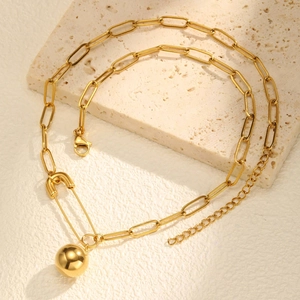 Collana a catena a graffetta in acciaio inossidabile placcata oro 18K con spilla da balia e sfera