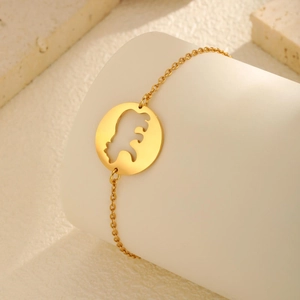 Bracelet en acier inoxydable plaqué or 18K avec pendentif carte d'Éthiopie ajouré