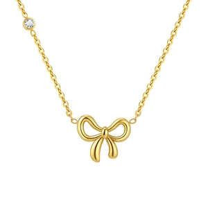 Collier en acier inoxydable doré 18K avec pendentif nœud et pierre en zircone