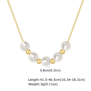 Detail view of pearl pendant necklace showing dimensions and adjustable chain length