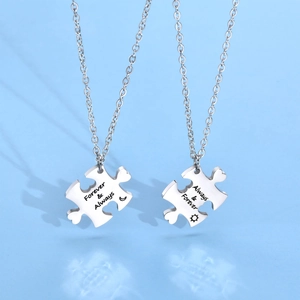 Collier de Couple en Acier Inoxydable Gravé Always Forever Soleil Lune Coeur Puzzle Pendentif Bijoux Romantiques Minimalistes