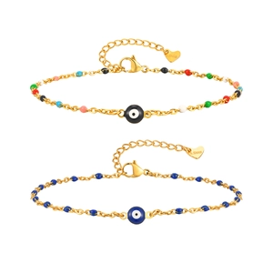 Ensemble de bracelets de cheville œil de protection dorés avec perles colorées