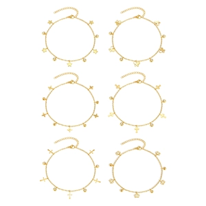 Goldene Edelstahl-Fußkettchen mit Anhängern in Form von Sternen, Schmetterlingen und Kronen