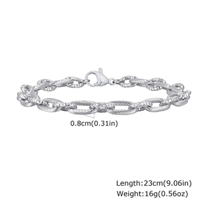 Silver twist chain bracelet detail with dimensions 23cm length and 0.8cm width