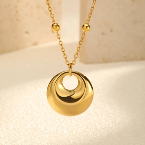 Collier Pendentif Géométrique en Acier Inoxydable Minimaliste pour Femme Plaqué Or 18K Chaîne à Perles Bijoux Chic Cadeau