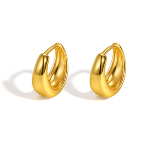 Minimalist thick gold chunky hoop earrings with high polish finish for women