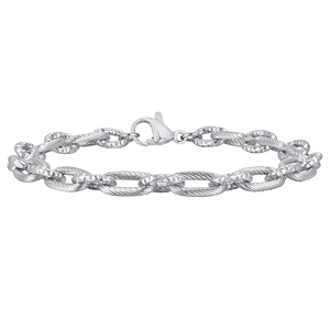 Men's stainless steel curb bracelet with twisted rope and diamond-cut textured links